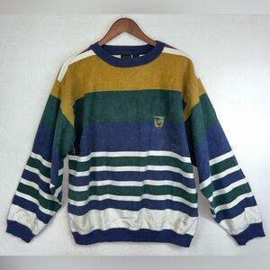 VINTAGE STRUCTURE‎ Men 90's Striped Long Sleeve Crest Shirt Sweater Cotton Large
